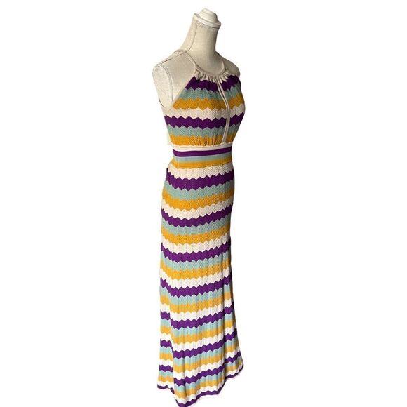 Design History Chevron Knit Patterned Halter Maxi Dress Size Small - Picture 6 of 12